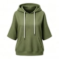 thumbnail image 5 of hlysgo Womens Knit Hoodie Batwing 3/4 Bell Sleeves Oversized Sweatshirts with Kangaroo Pocket Lightweight Casual Pullover Tops Green,S, 5 of 6