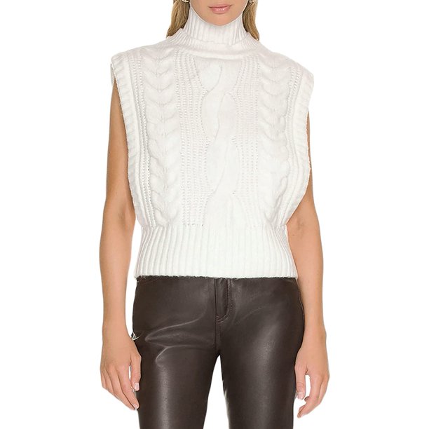 DanceeMangoos Women's Turtleneck Sweater Vest Sleeveless Cable Knit Top