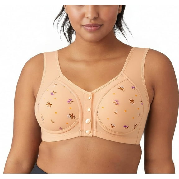 Sevevn Woman's Printing Thin Style Ventilate Large Size Bra Without Steel Rim Beige 44 Family Gifts