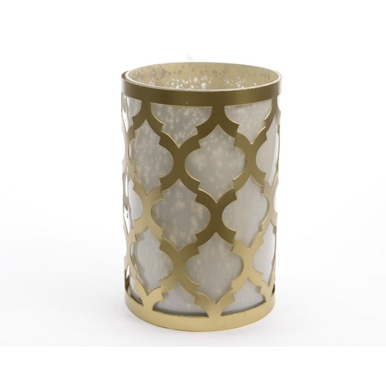 4" City Chic Gold and White Quatrefoil Pattern Votive Candle Holder