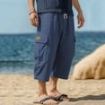 thumbnail image 2 of Men Loose Casual Cargo Pants Multi-Pocket Drawstring Work Pants Trousers Elastic Waist Belted Straight Leg Lightweight Stretchy Quick Dry Gym Hiking Streetwear Workwear | Zenithor,Navy M, 2 of 7