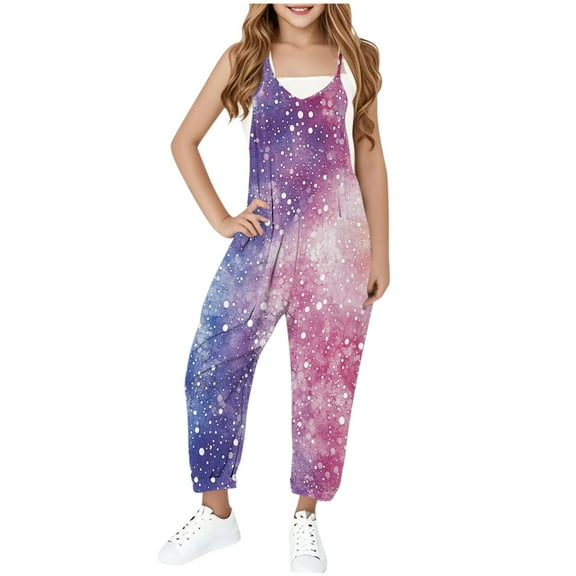 ATOGUTA Girls' Jumpsuits & Rompers Size 5T-14 Kids Casual Sleeveless Jumpsuits Long Pants Rompers with Pockets Pink