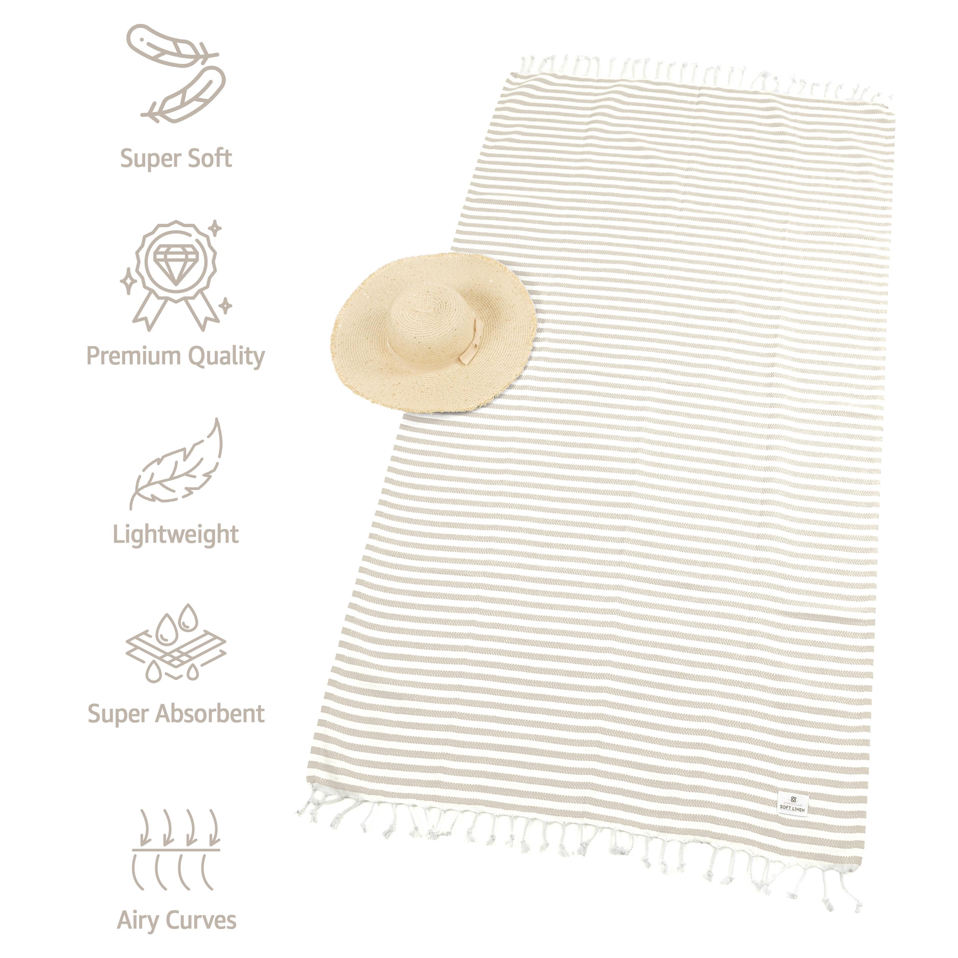 American Soft Linen 100% Cotton Turkish Peshtemal Beach Towels, 35"x60" size 4 Pack Swim Towels for Beach and Pool Towels, Beige