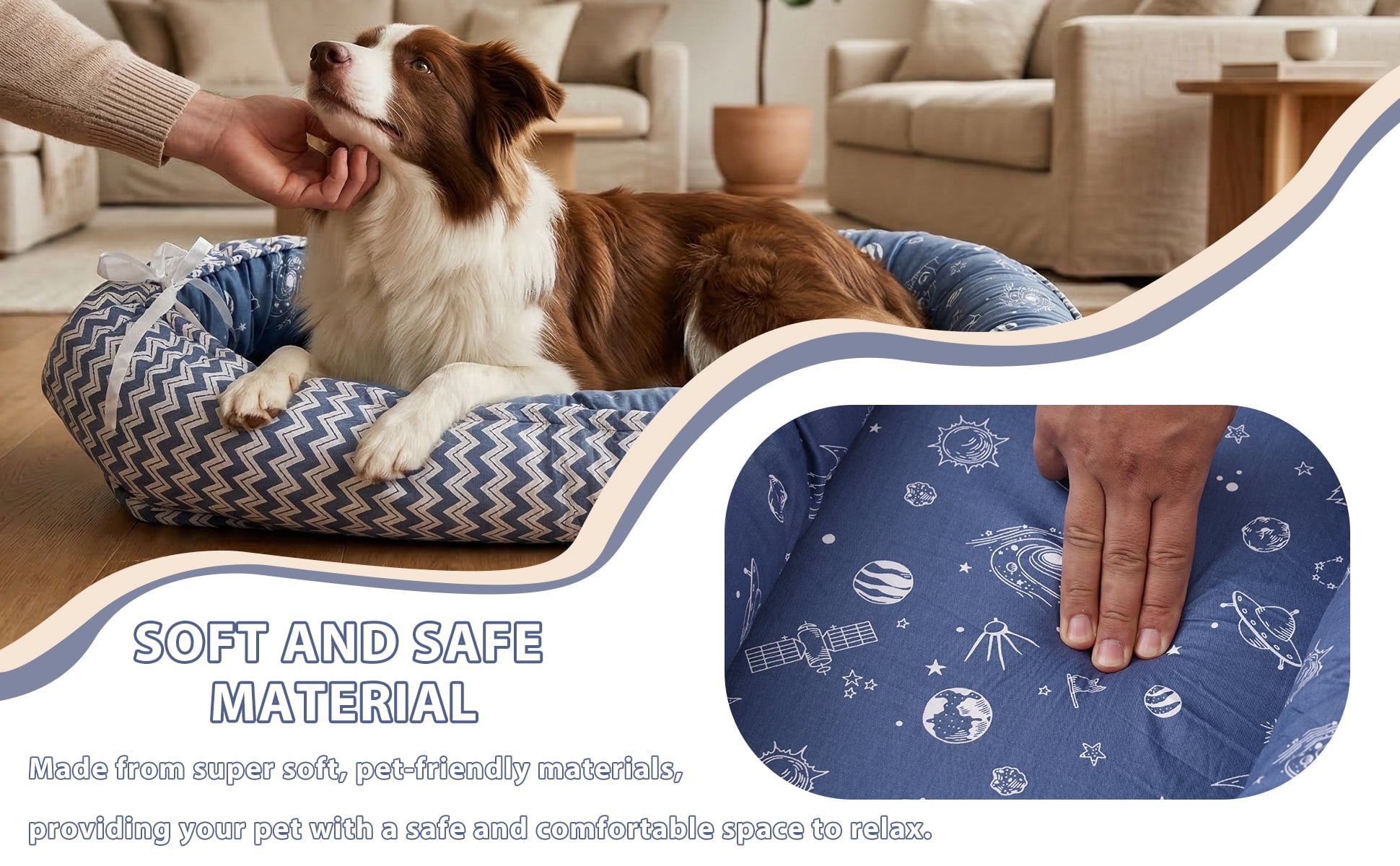 Dog Bed and Cat Bed - 100% Cotton with Foam Pet Bed for Small and Large Dogs-Blue