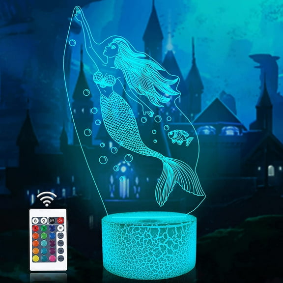YSITIANNA Mermaid 3D Illusion Lamp, Princess Night Light with Remote Control Timer 16 Color Changing Desk Lamps Kids Fairy Room Decor Plug in Festival Birthday Gifts for Girls Women STNL#5001
