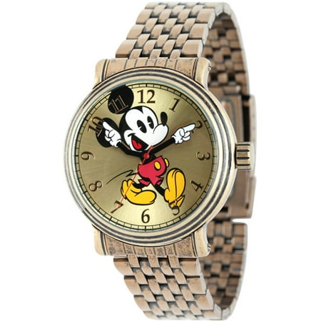 Disney Mickey Mouse Men's Antique Gold Vintage Articulating Alloy Case Watch, Gold Bracelet