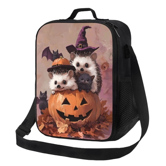 Halloween Hedgehog Lunch Bag Reusable Lunch Box Insulated Tote Bag with Adjustable Shoulder Strap