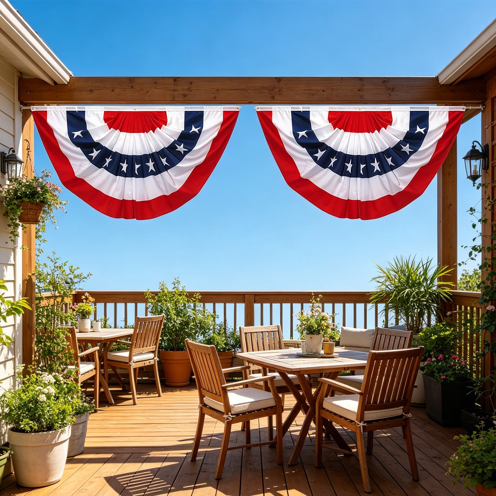 Gallickan 2 Pack Independence Day Fan-Shaped Patriotic Flag 60x120cm USA American Flag for Outdoor Garden Decor