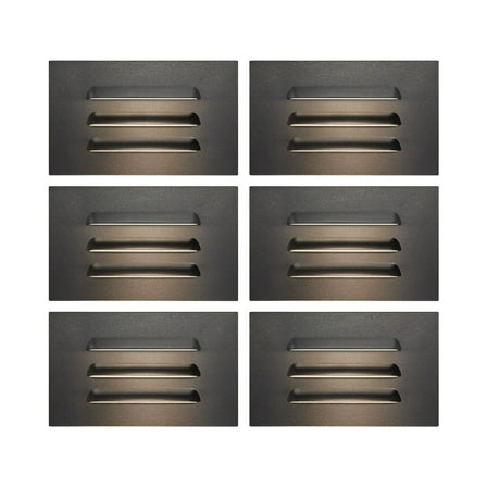 GKOplus 120V 110LM Dimmable LED Step Lights Indoor Outdoor, 3.5W Anti Glare Stair Lighting with Horizontal Louvered Faceplate, Waterproof, 3000K Warm White, Aluminum Black Finish, ETL Listed, 6 Pack