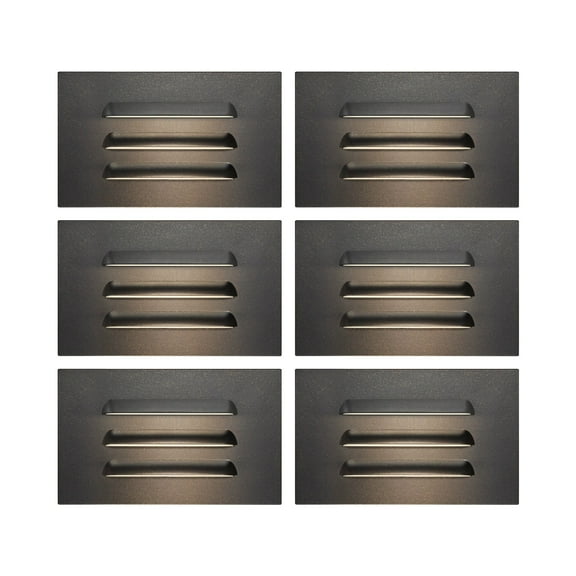GKOplus 120V 110LM Dimmable LED Step Lights Indoor Outdoor, 3.5W Anti Glare Stair Lighting with Horizontal Louvered Faceplate, Waterproof, 3000K Warm White, Aluminum Black Finish, ETL Listed, 6 Pack