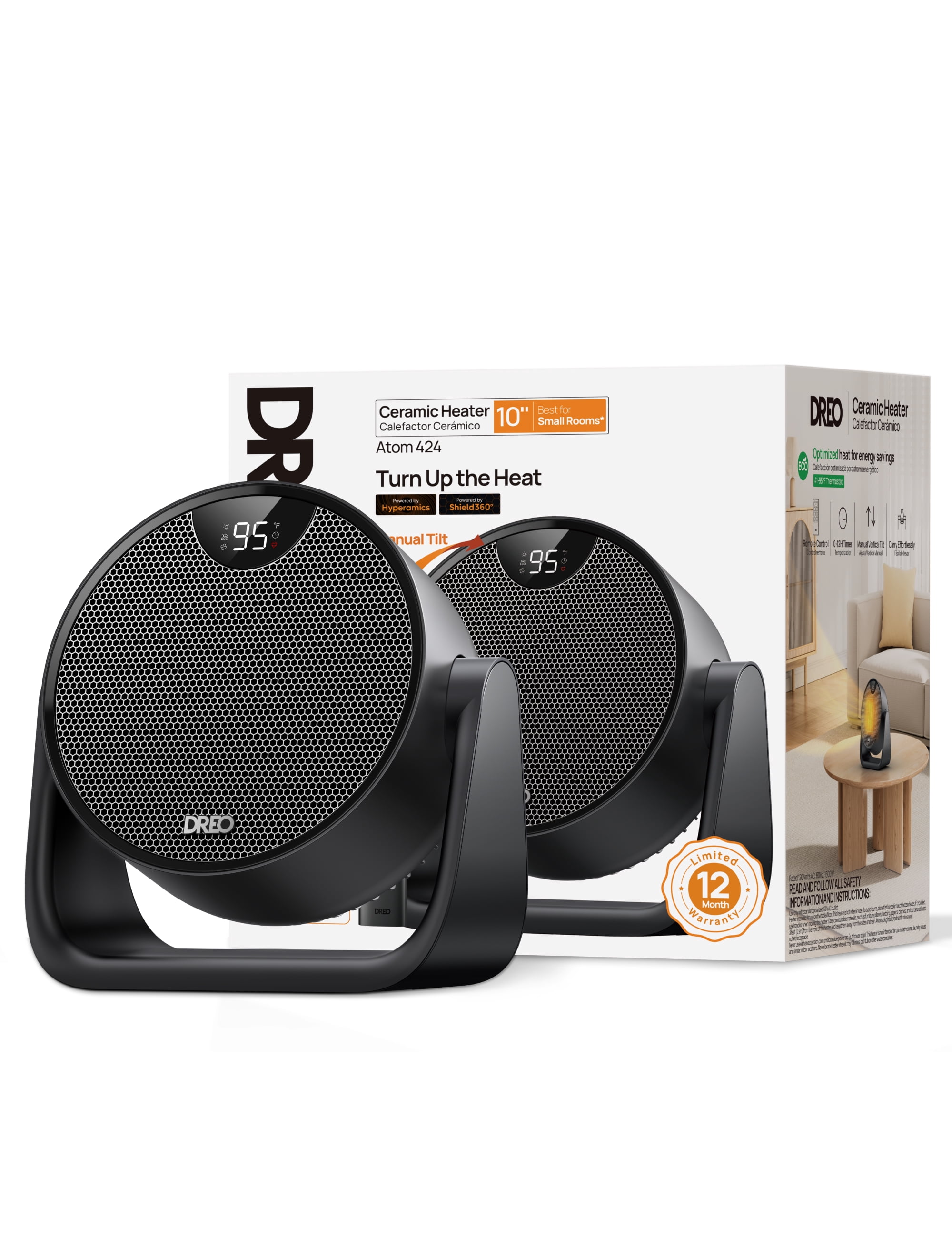 DREO Circular Space Heater with 60° Adjustable Tilt and ECO Mode