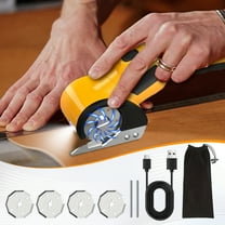 Cordless Electric Scissors,Cardboard Cutter, Rechargeable Cardboard Cutter, 4 Blades, Safety Lock & LED Light, Box Cutter for Carton Carpet Plastic Fabric Leather(Yellow）