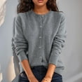 thumbnail image 5 of Womens Lightweight Sweater Stretchy Round Neck Knitwear Top Long Sleeve Button Up Cropped Cardigan For Office Daily Wear, 5 of 9
