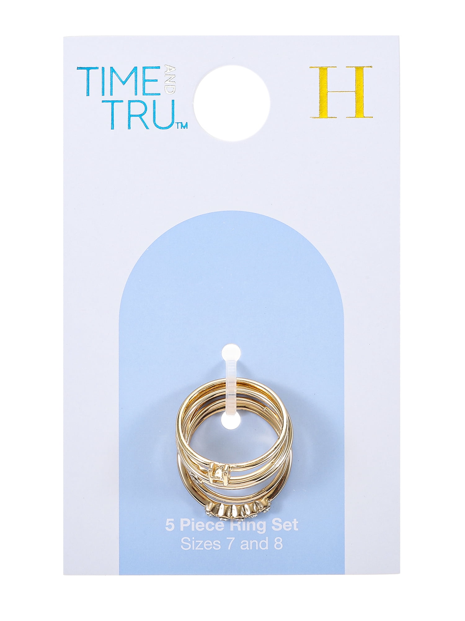 Time and Tru Goldtone Initial Letter Ring Set, 5 Pieces, Sizes 7/8, Letter H