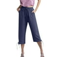 thumbnail image 3 of DuoJiaJ Women's Solid Color Drawstring Cropped Linen Pants Casual Capri TrousersTrousers Plus Size Casual Pants, 3 of 5