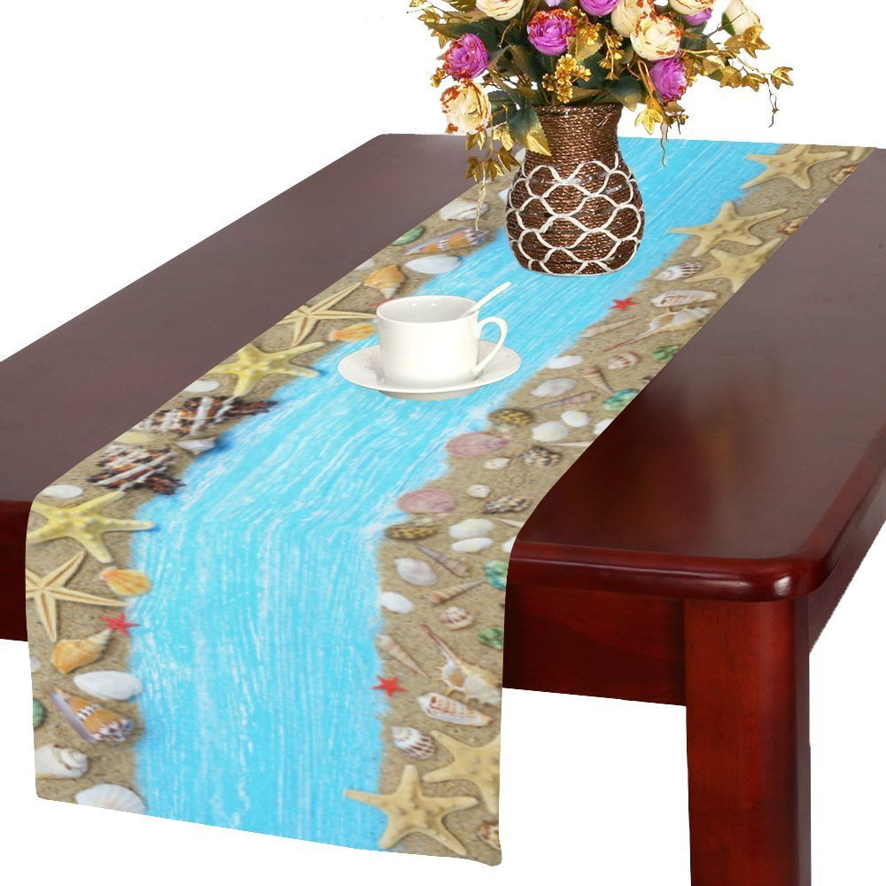 MYPOP Summer Beach Sand Seashell Starfish Long Table Runner 16x72