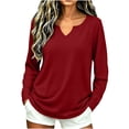 thumbnail image 2 of Women's Casual Long Sleeve V-Neck Tee Oversized Loose Fit Solid Basic Pullover Everyday Fall Winter T-Shirt, 2 of 8