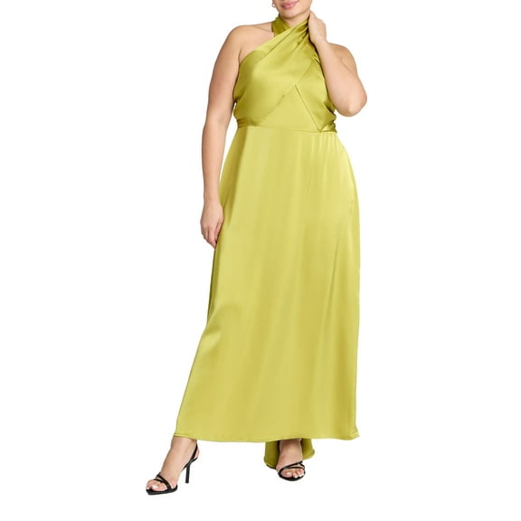 ELOQUII Women's Plus Size Halter Neck Satin Maxi Dress