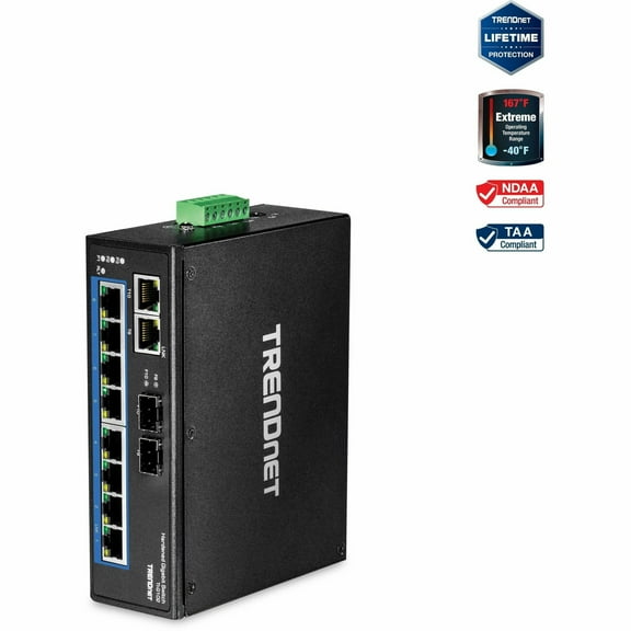 TRENDnet TI-G102 10-Port Hardened Industrial Gigabit DIN-Rail Switch