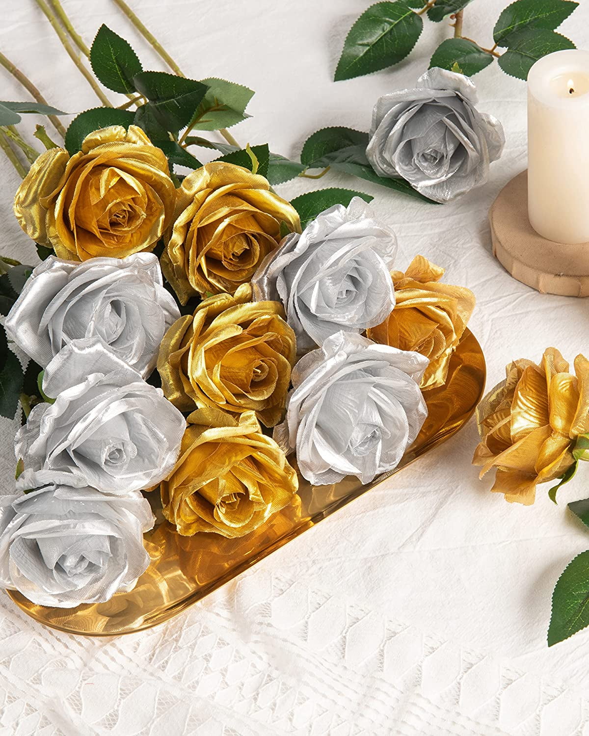 10pcs Silk Roses Artificial Flowers Fake Rose for Arrangement Wedding Party Home Decoration (Fuchsia)
