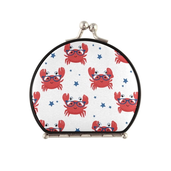 Portable Folding Mirror Compact Double Sided Travel Mirror Small Makeup Mirror Use Present for Women Red Crabs Pattern