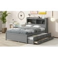thumbnail image 6 of Harper & Bright Designs Full Size Platform Bed with Trundle, Solid Wood Bed Frame with Storage Drawers and Bookcase Headboard & USB Plugs, Gray, 6 of 15