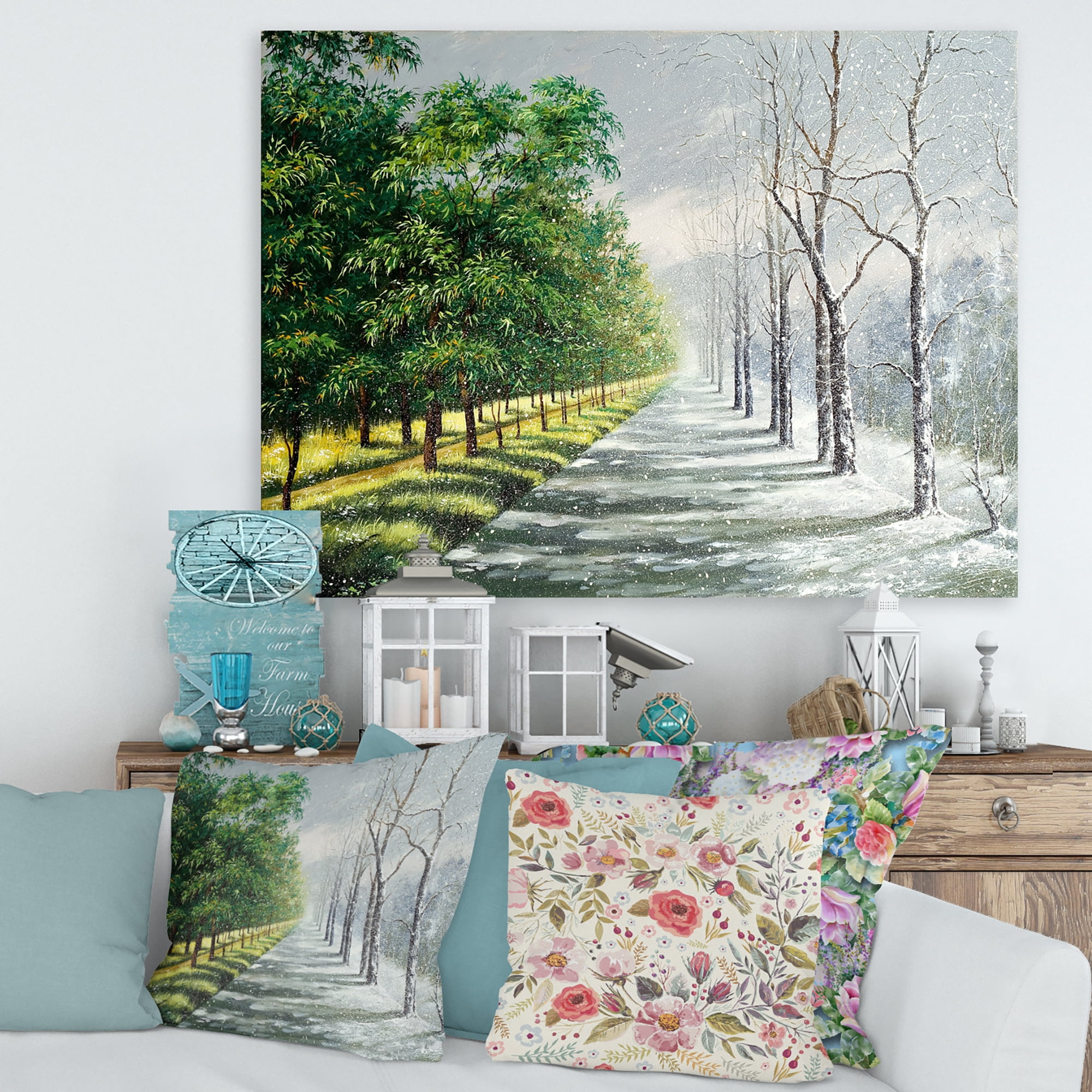 Designart ' Summer and Winter United ' Country Canvas Wall Art Print