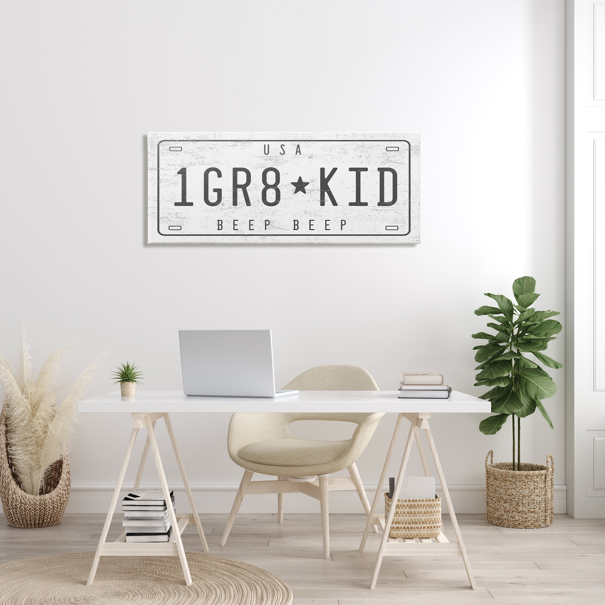 Stupell Industries One Great Kid Phrase Vintage Car License Plate Transportation Painting Gallery Wrapped Canvas Print Wall Art, 20 x 48