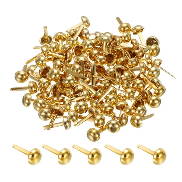 Unique Bargains 8x16mm Mini Brads Round Paper Fasteners for Art Crafting, Gold Tone 100pack