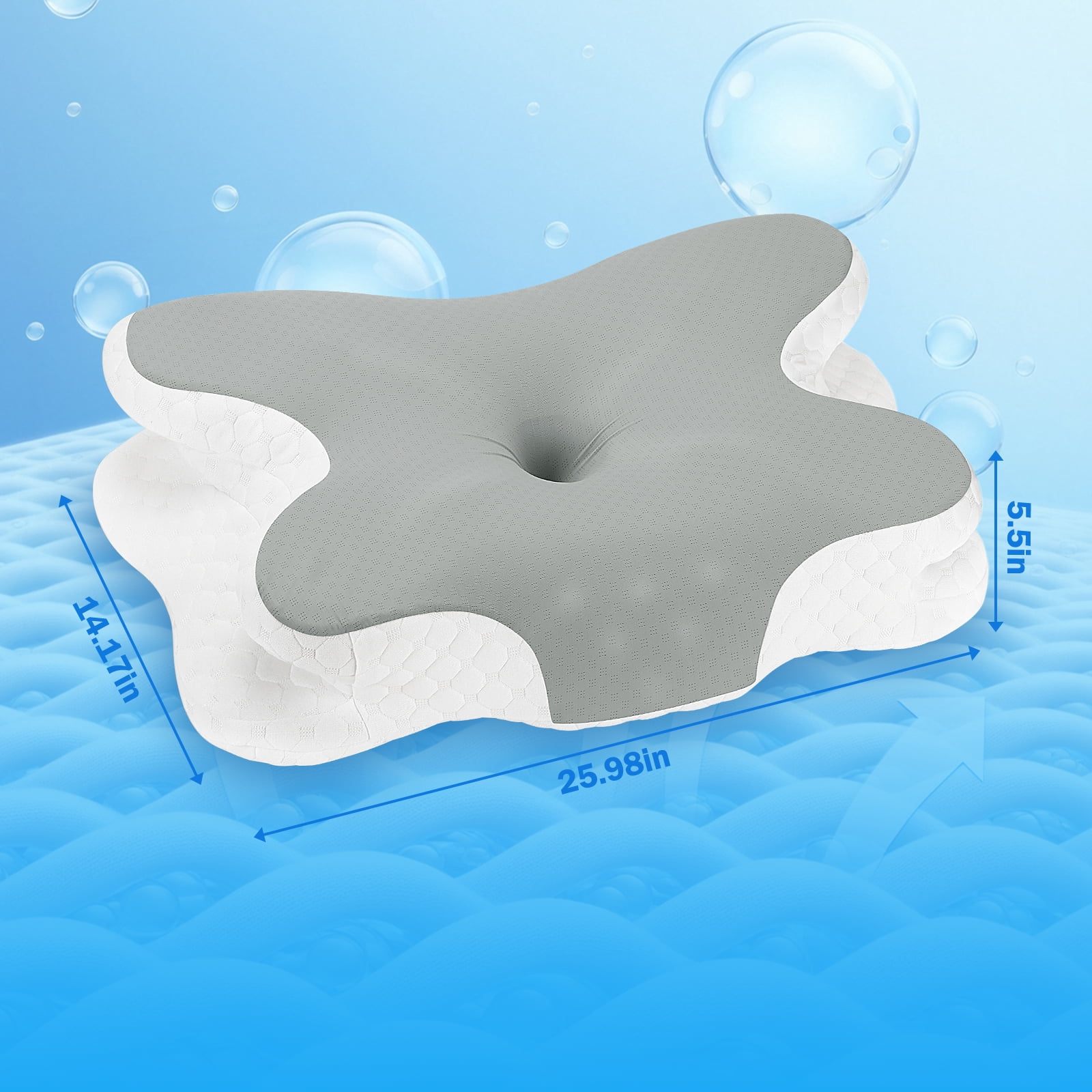 Cervical Memory Foam Pillow for Neck Pain Relief, Ergonomic Orthopedic Cooling Bed Pillow with Breathable Pillowcase, Ideal for Side, Back and Stomach Sleepers, Gray