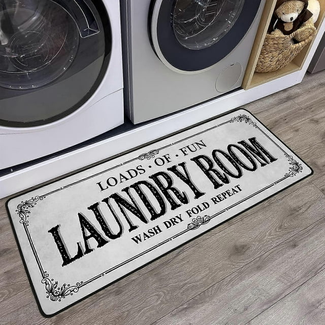 Gray Strip Area Rug, Farmhouse Kitchen Floor Mat, Laundry Smart Room Decor, Large (20 x 47 inches)