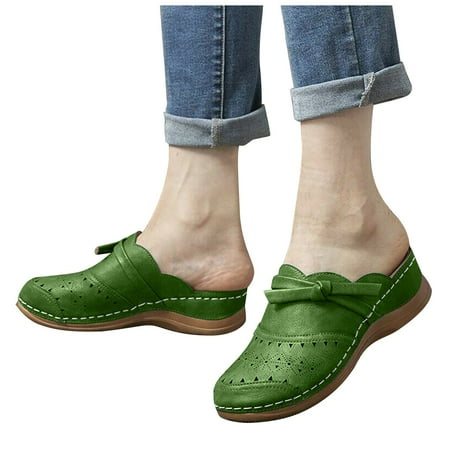 

Women Lace-up Closed Toe Comfortable Slip On Solid Color Wedge Slippers Sandals