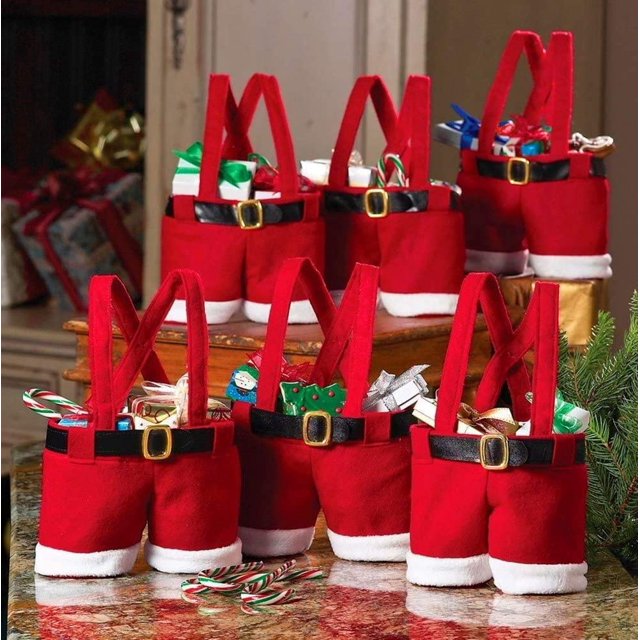 10 PCS Decoraciones navideñas Bolsas de regalo Bolsas de dulces Estilo pantalón de Papá Noel Bolsas de golosinas encantadoras para niños Lo mejor para bodas Vacaciones Año nuevo Tamaño pequeño
