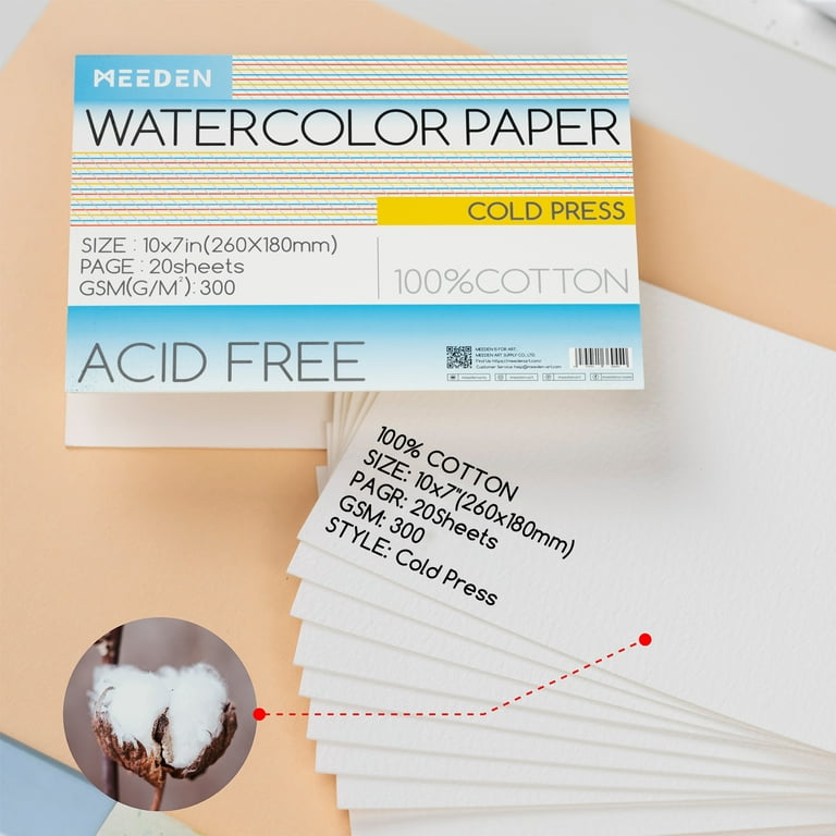 MEEDEN Watercolor Paper Block, 100% Cotton Watercolor Paper Pad of