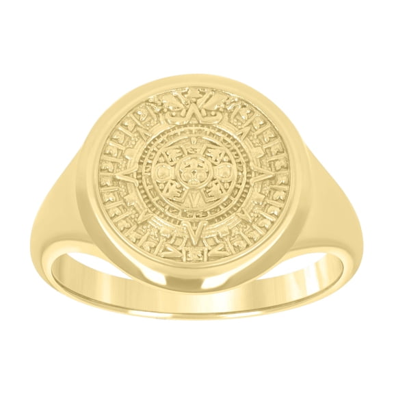 14k Yellow Gold Mens Aztec Calendar Fashion Ring