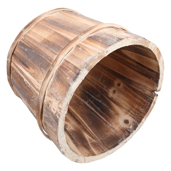 FOMIYES Rustic Brown Wooden Round Planter Pot for Garden, Patio, Outdoor Decorative Flower Container