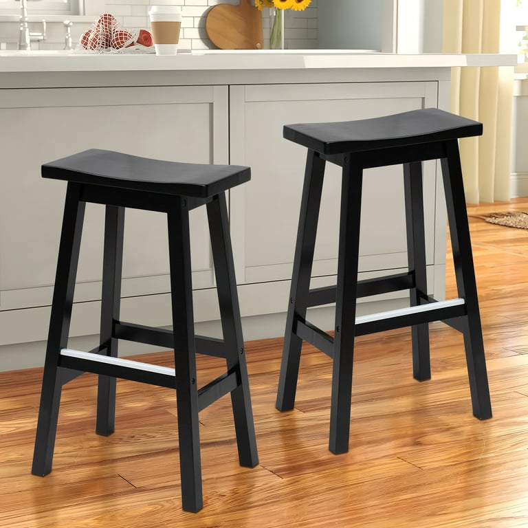 Bar Stools Set of 2 30 Inch Counter Height Bar Stools with Footrest Solid Wooden Frame Bar Stools for Kitchen Counter Black