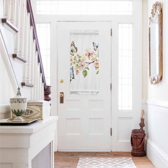 Floral Butterfly Door Curtains for Door Window, French Sidelight Front Back Door Curtains With Tieback, Watercolor Colorful Botanical Plants Kitchen Rod Pocket Drapes Panel, 25"x40"