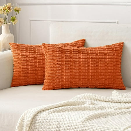 

MIULEE Pack of 2 Decorative Orange Throw Pillow Covers 16x16 Inch Soft Boho Striped Corduroy Pillow Covers Modern Farmhouse Home Decor for Sofa Living Room Couch Bed
