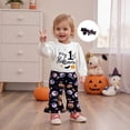 thumbnail image 3 of GobdXE Baby My First Halloween Outfit Long Sleeve Romper Pumpkin Print Flare Pants Bow Headband 3 Piece Set Size:12-18 Months, 3 of 9