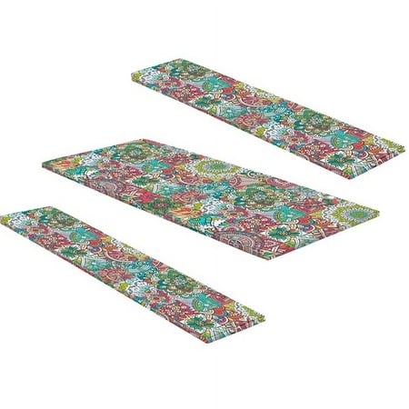 

ZhuWa 3 Pcs Outdoor Table And Chair Cover Colorful Print Waterproof with Anti-slip Elastic Band Camping Dirt-resistant Desk Protector Picnic Bench Sleeve Patio Fitted Tableclot
