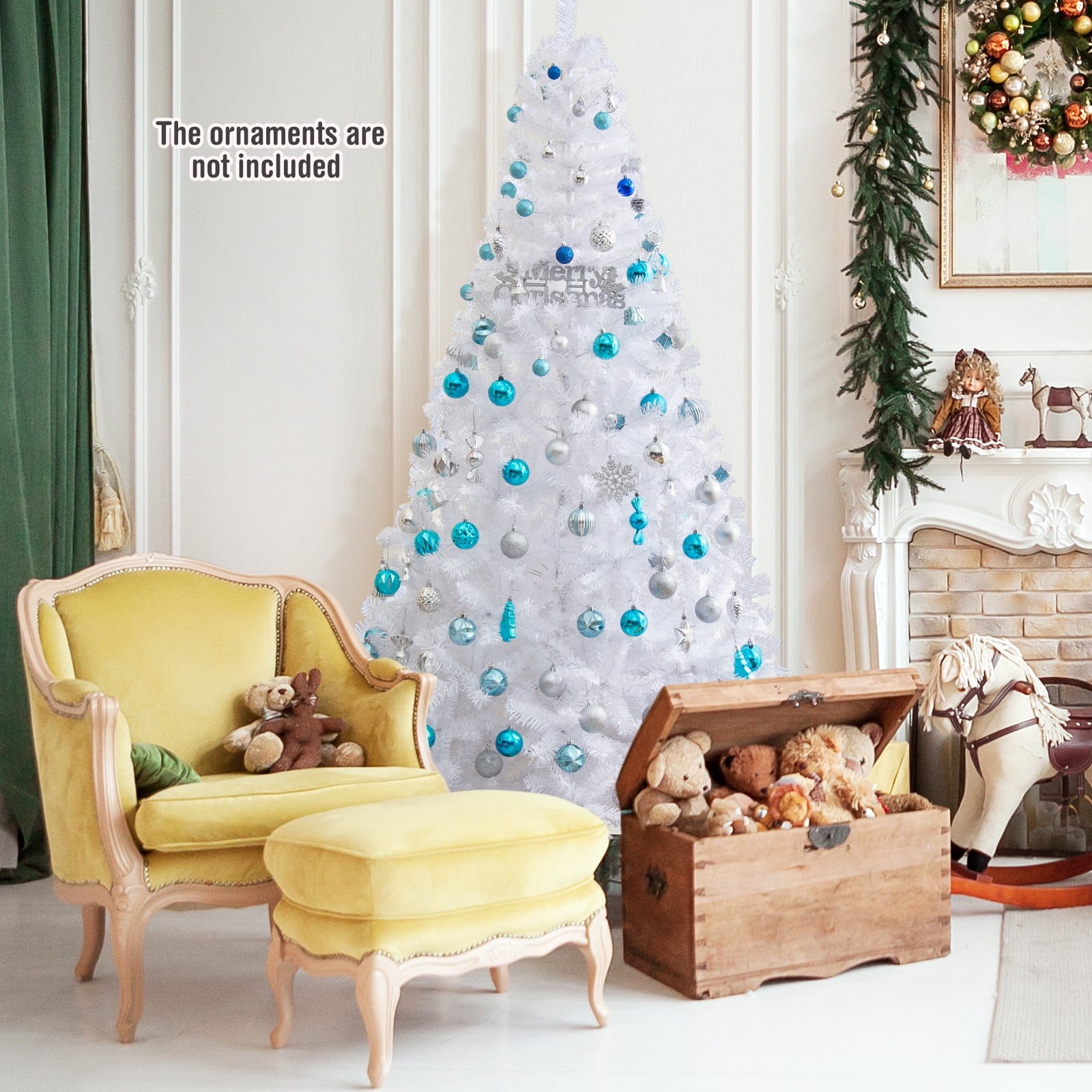 Topbuy 7'Artificial White PVC Christmas Tree Outdoor w/ Metal Stand and Anti-scratching Cover