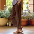 thumbnail image 2 of Petite Linen Pants for Women Plus Size Summer Lightweight Wide Leg Cropped Linen Pants Beach Vacation Trousers with Pockets, 2 of 7