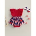 thumbnail image 3 of Bagilaanoe Baby Girls Independence Day Outfits 0-12M 4th of July Romper Dress Infant Flag Print Fly Sleeve Bodysuits + Headband Clothes, 3 of 8