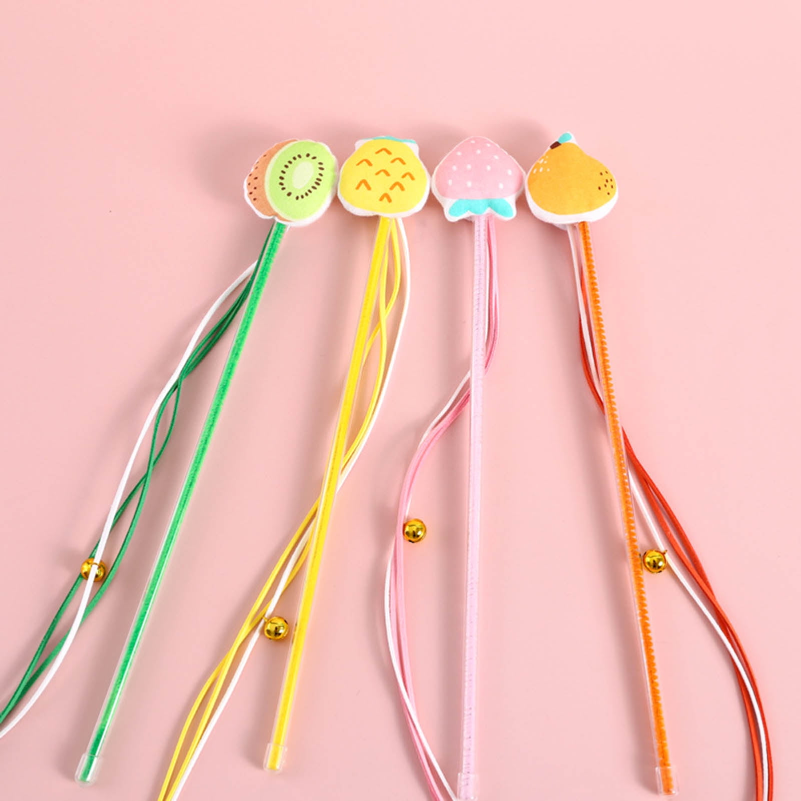DOPI Cats Wand Toy Cartoon Fruit Pattern Pet Interactive Elastic Rod Pet Kitten Teaser Stick Tassel Toys with Bell Cats Supplies
