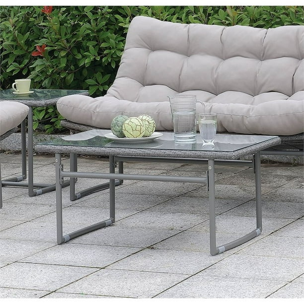 Furniture of America Rattan Glass Top Patio Coffee Table in