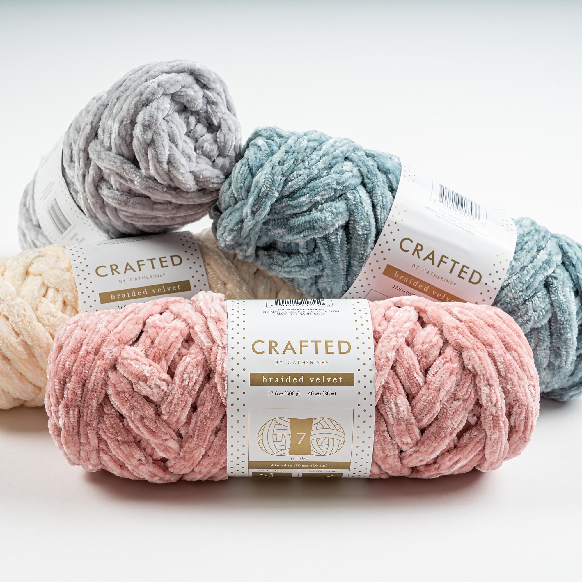 Crafted by Catherine Black Braided Velvet Jumbo Yarn, 40 yards, 17.6oz/500g (2 Pack)