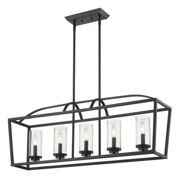 Golden Lighting Mercer 5-light Island Light in Matte Black and Seeded Glass