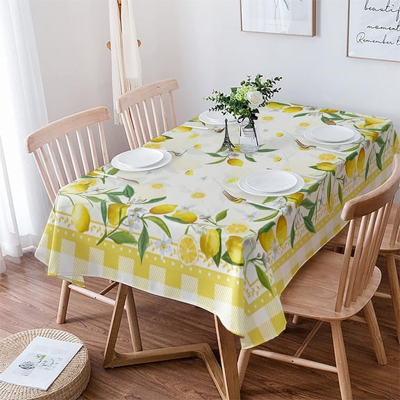 Summer Lemon Tablecloth Rectangle/Oval Yellow Buffalo Plaid Rustic Table Cloth Outdoor Waterproof Tablecloths for Party Picnic Polyester Table Cover for Dining/Kitchen Tabletop Decoration 60x102in
