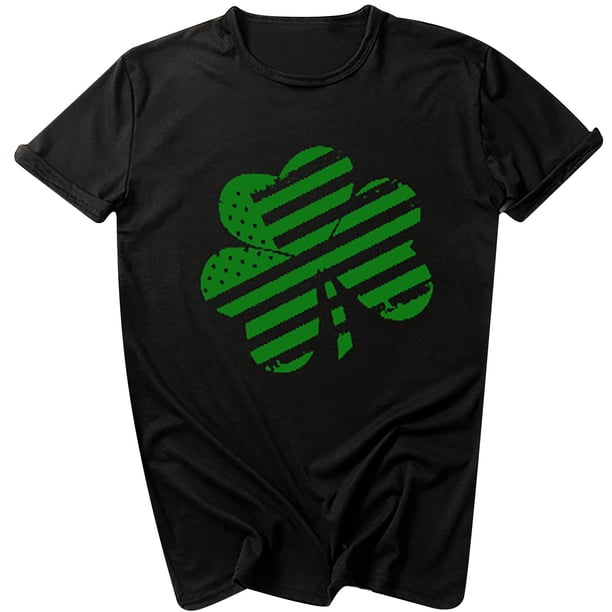 Moda mujer Casual cuello redondo St. Patrick's Day impreso camiseta suelta manga corta Tops blusa Pompotops hkajfhjk458778